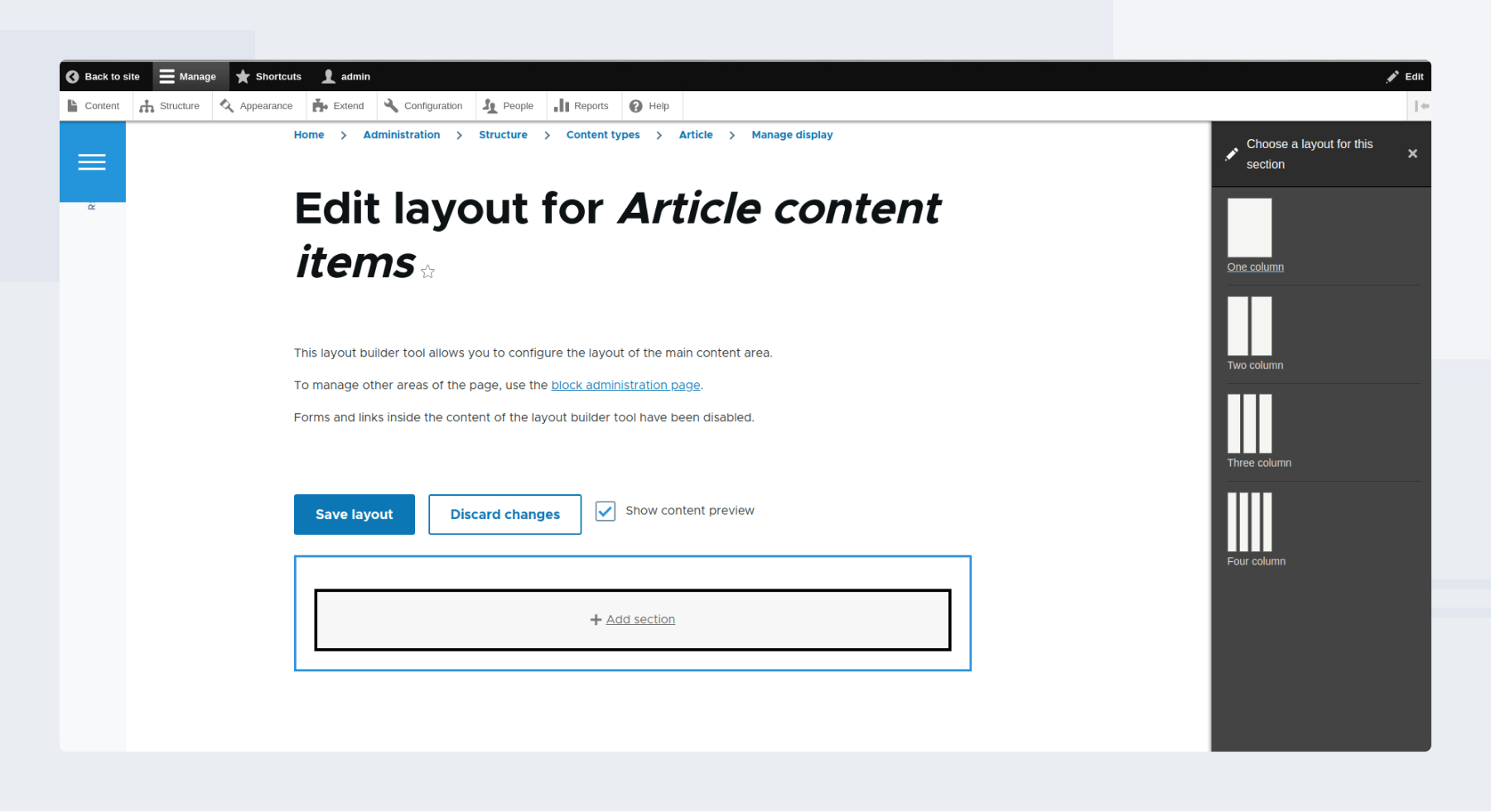 Default layout creation page